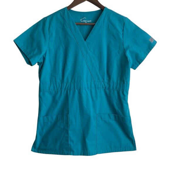 Butter Soft Women Scrub Top S Teal Medical Uniform Nurse‎ Workwear Dental Casual - Picture 1 of 10